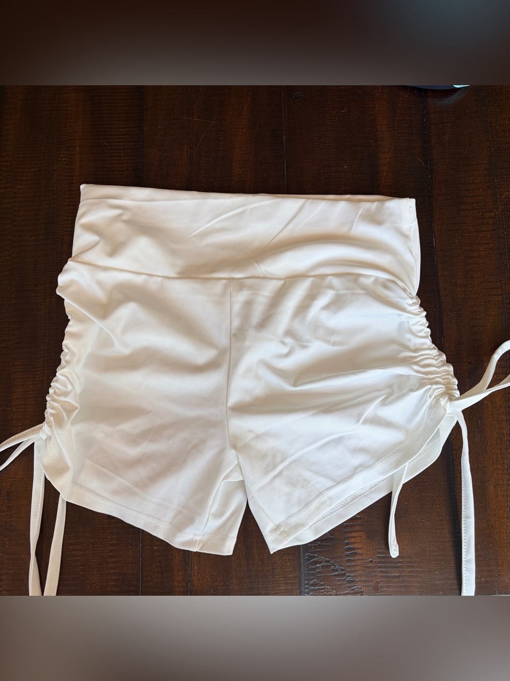 SHEIN White High-Waist Ruched Side Drawstring Shorts